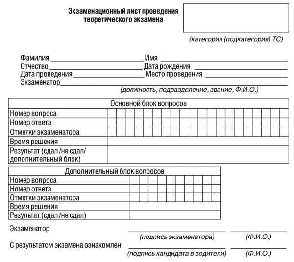 купить лист сдачи теоретического экзамена ПДД в Лаишеве